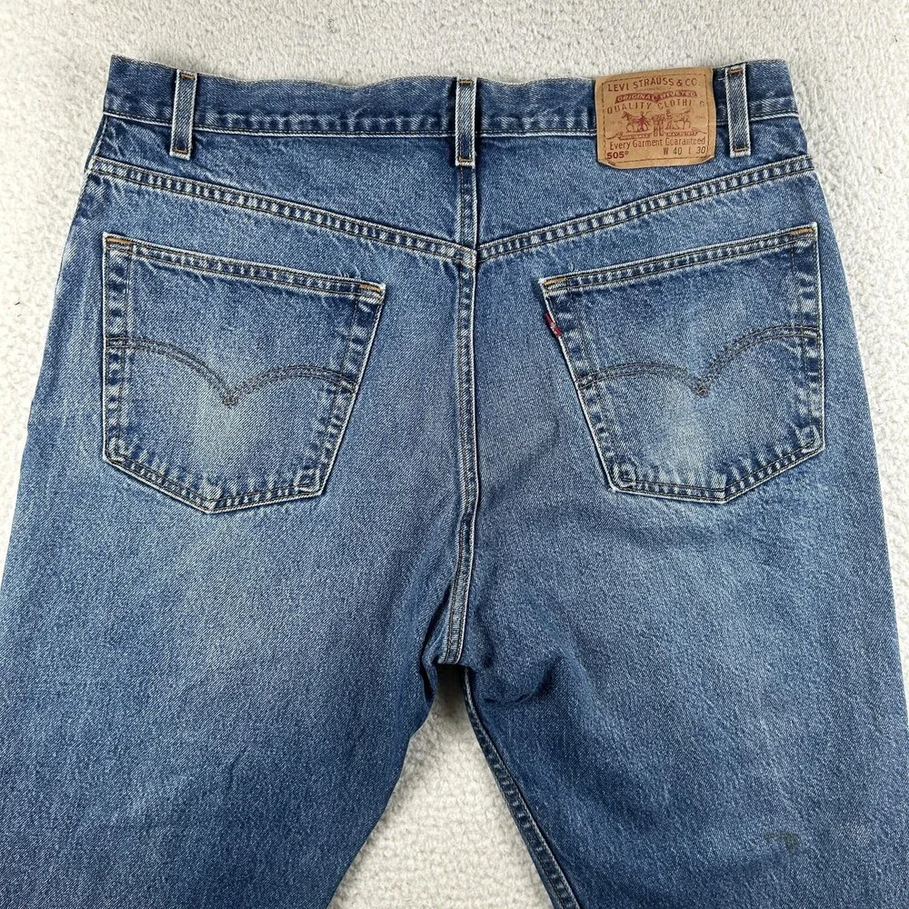 Vintage Levis 505 Jeans Mens 38x25 Medium Wash Denim Regular Fit Straight Hemmed